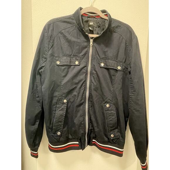 H&M‎ Men's Bomber Navy Full-Zip Jacket Navy Size 42r - Picture 1 of 10